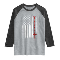American Flag Rosary Catholic Cross Raglan Shirt