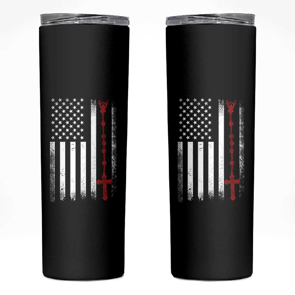 American Flag Rosary Catholic Cross Skinny Tumbler