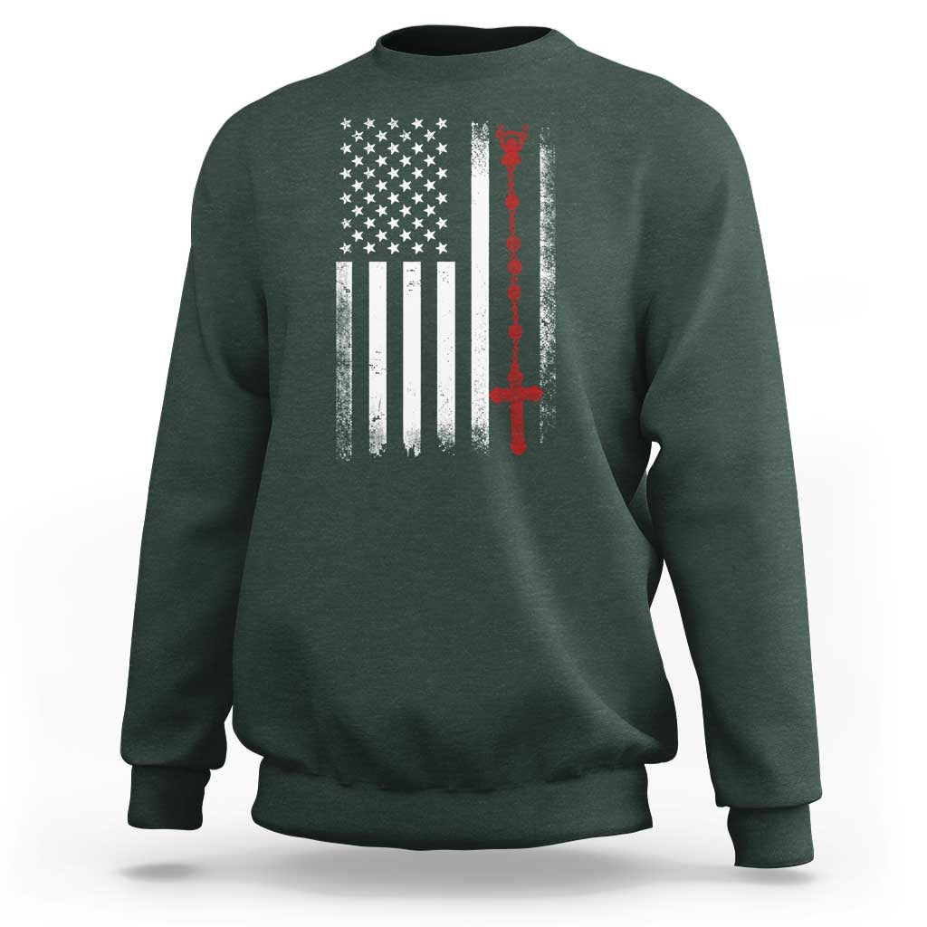 American Flag Rosary Catholic Cross Sweatshirt