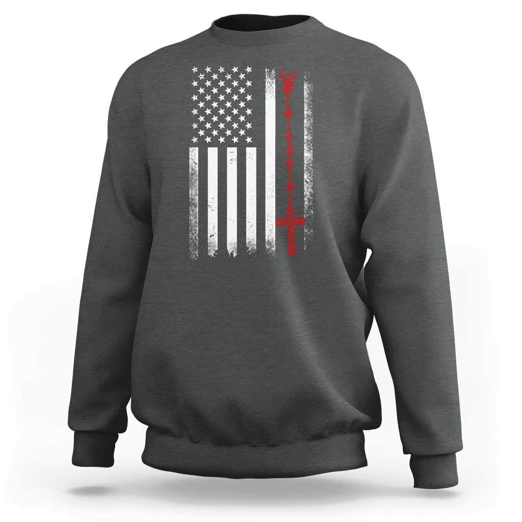 American Flag Rosary Catholic Cross Sweatshirt