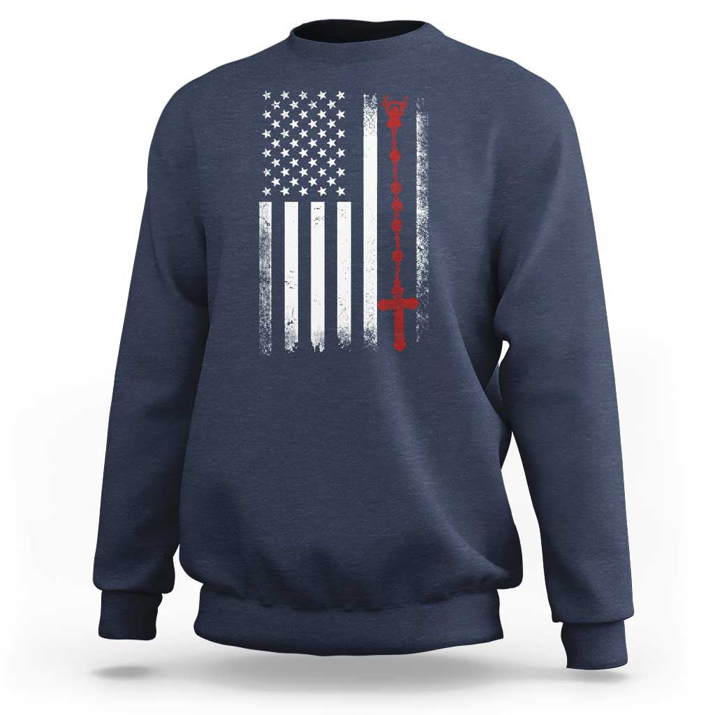 American Flag Rosary Catholic Cross Sweatshirt