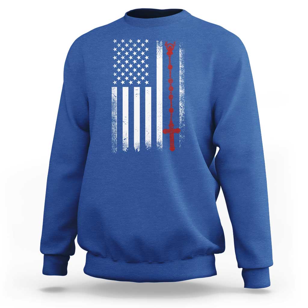American Flag Rosary Catholic Cross Sweatshirt