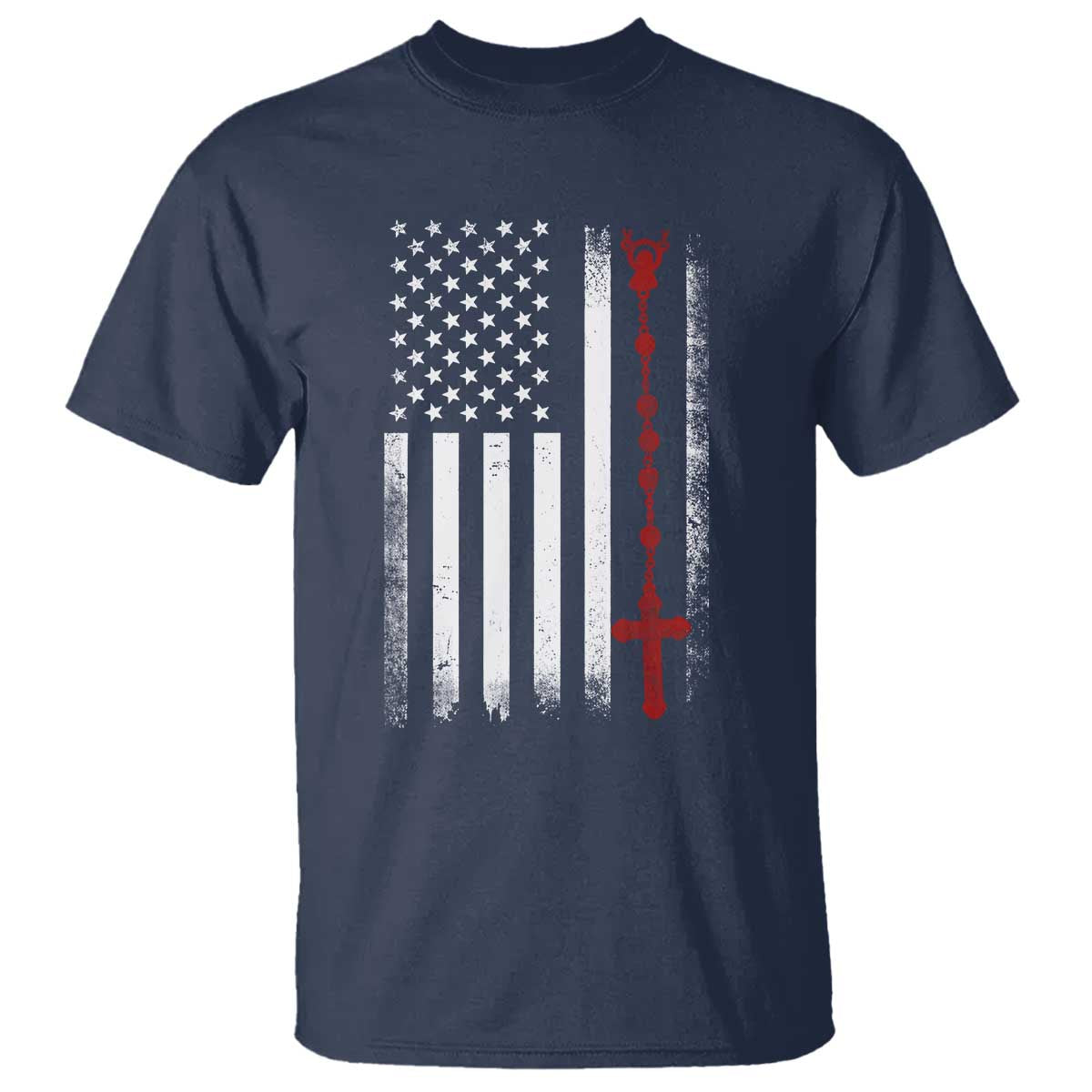 American Flag Rosary Catholic Cross T Shirt