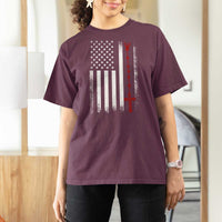 American Flag Rosary Catholic Cross T Shirt For Women