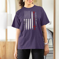 American Flag Rosary Catholic Cross T Shirt For Women