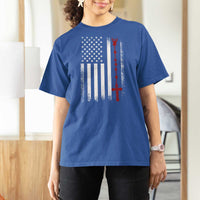 American Flag Rosary Catholic Cross T Shirt For Women