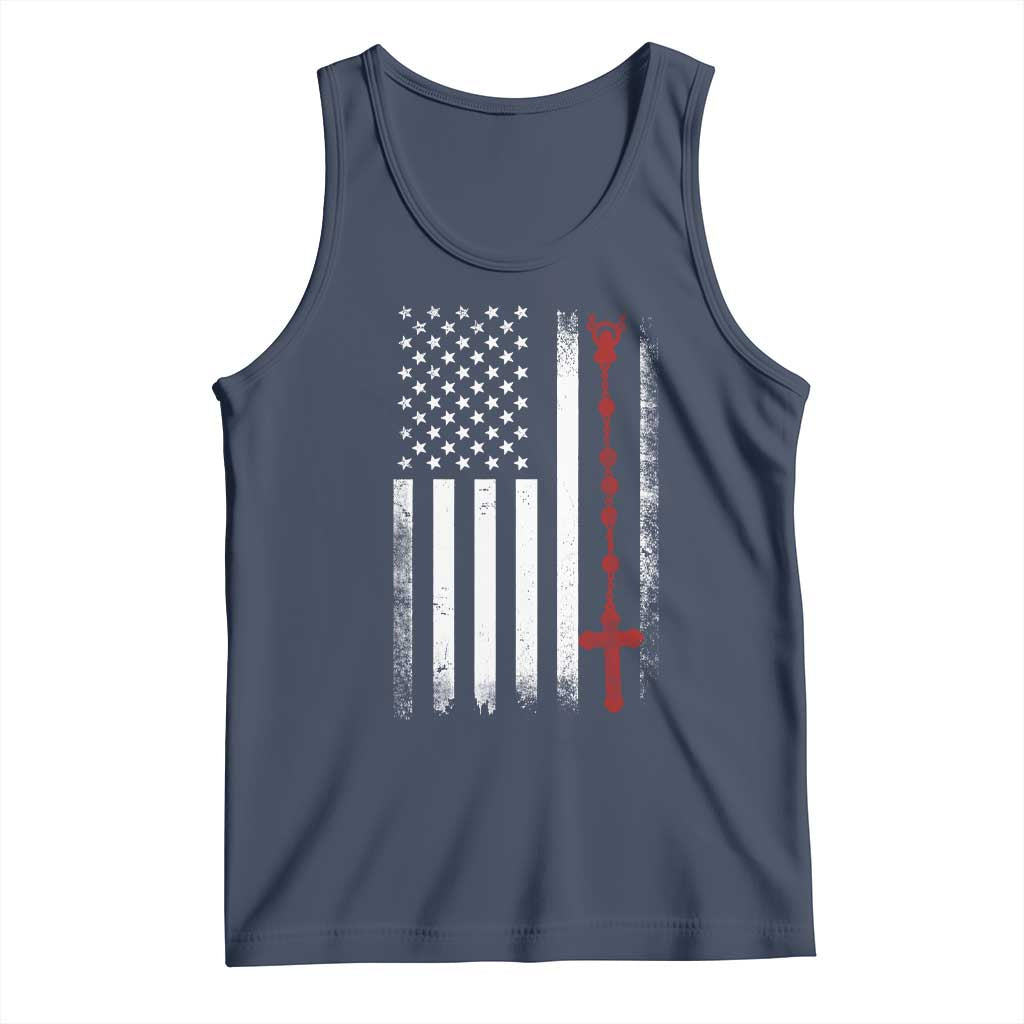 American Flag Rosary Catholic Cross Tank Top