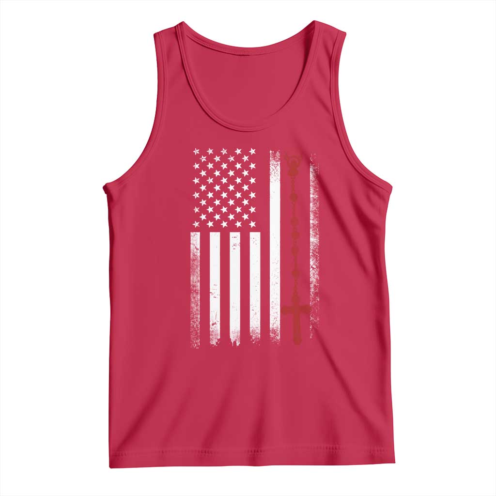 American Flag Rosary Catholic Cross Tank Top