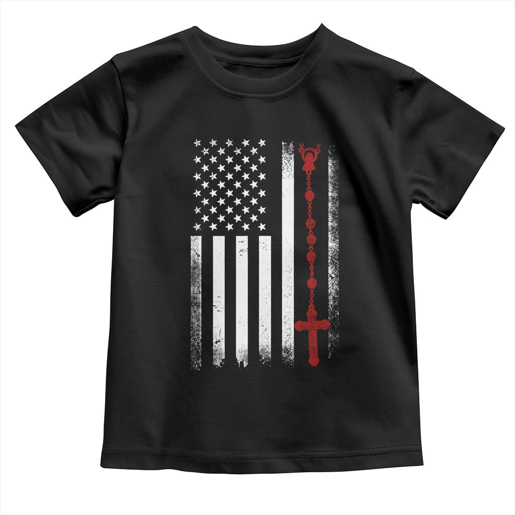 American Flag Rosary Catholic Cross Toddler T Shirt