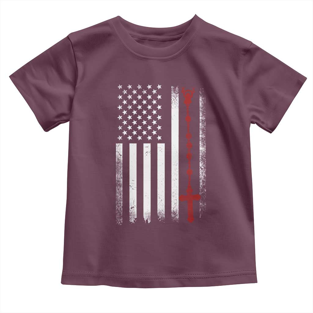 American Flag Rosary Catholic Cross Toddler T Shirt