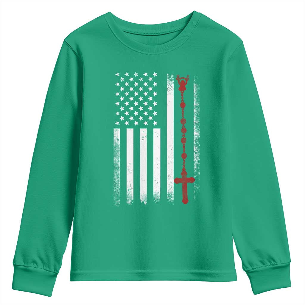 American Flag Rosary Catholic Cross Youth Sweatshirt