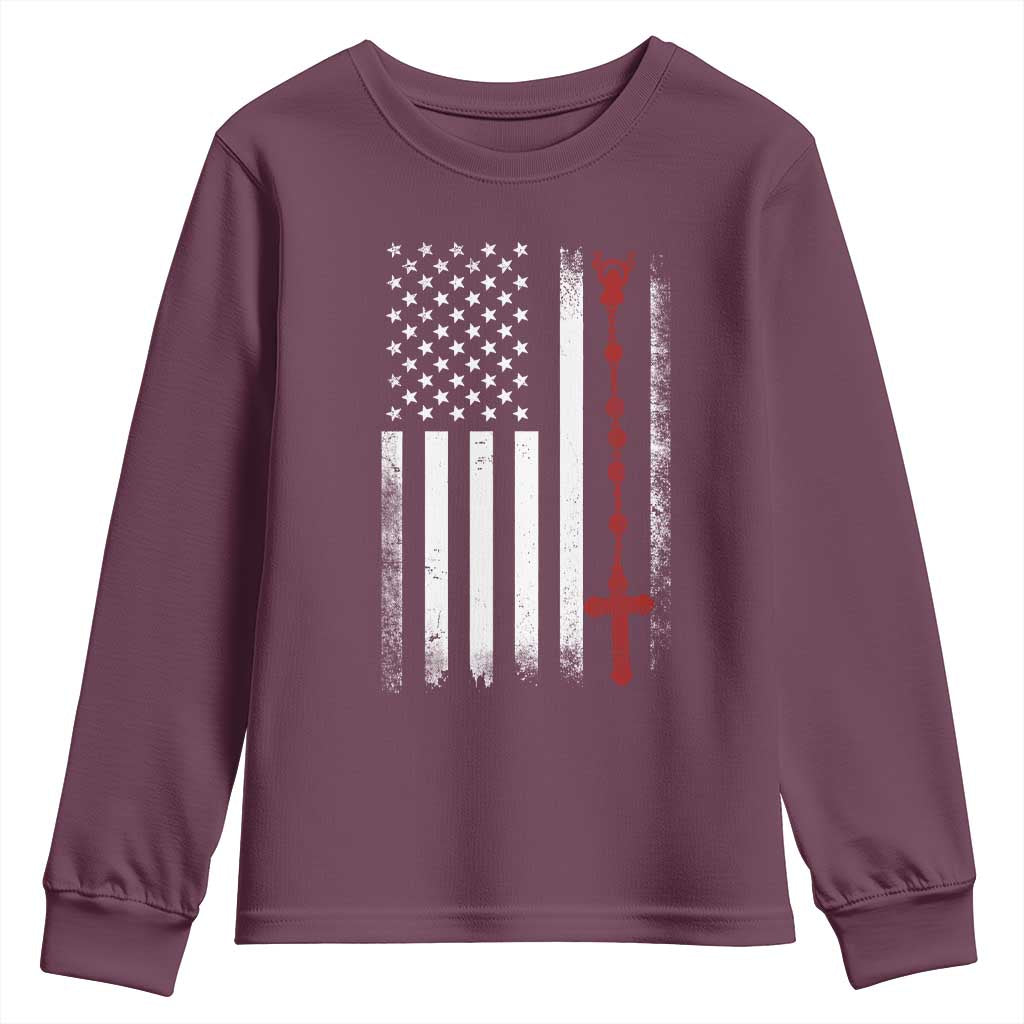 American Flag Rosary Catholic Cross Youth Sweatshirt