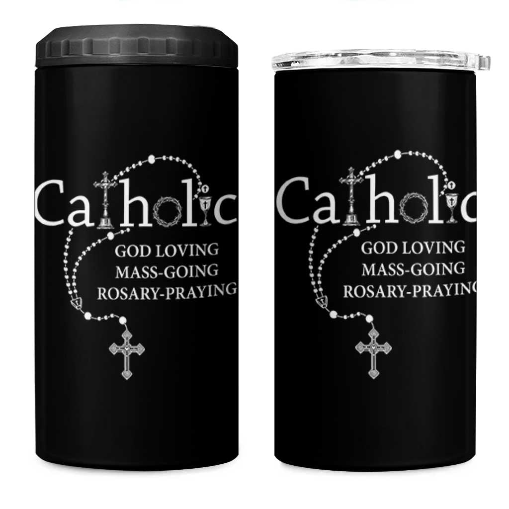 Catholic God Loving Mass Going Rosary Praying Faith 4 in 1 Can Cooler Tumbler Jesus Eucharist Christianity