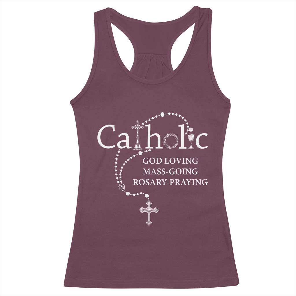 Catholic God Loving Mass Going Rosary Praying Faith Racerback Tank Top Jesus Eucharist Christianity