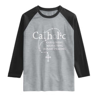 Catholic God Loving Mass Going Rosary Praying Faith Raglan Shirt Jesus Eucharist Christianity