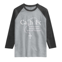 Catholic God Loving Mass Going Rosary Praying Faith Raglan Shirt Jesus Eucharist Christianity