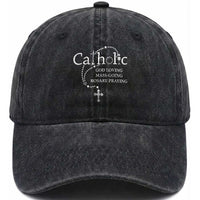 Catholic God Loving Mass Going Rosary Praying Faith Washed Cotton Baseball Cap Jesus Eucharist Christianity