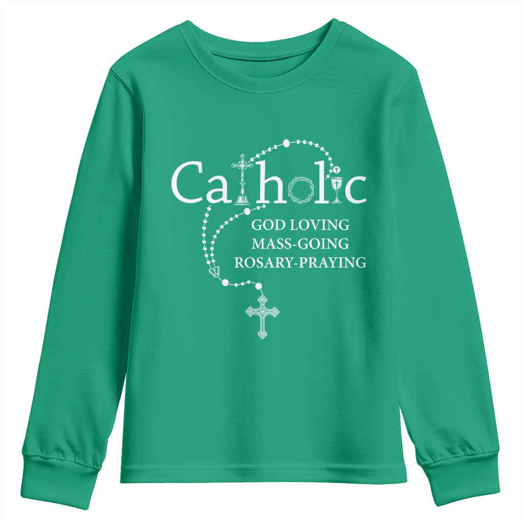 Catholic God Loving Mass Going Rosary Praying Faith Youth Sweatshirt Jesus Eucharist Christianity