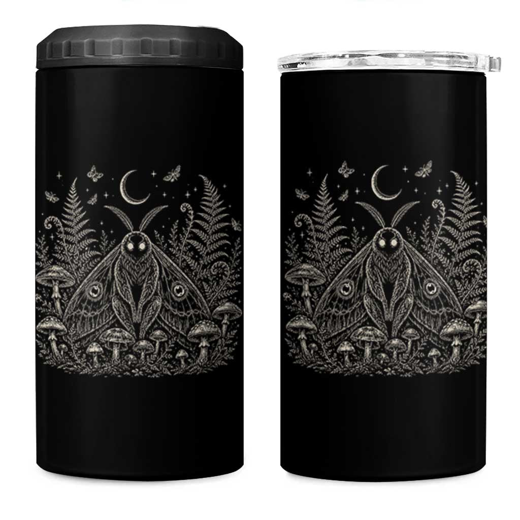 Mothman 4 in 1 Can Cooler Tumbler Vintage Cryptid Graphic Gothic Forest Moth Mushroom Folklore Gift