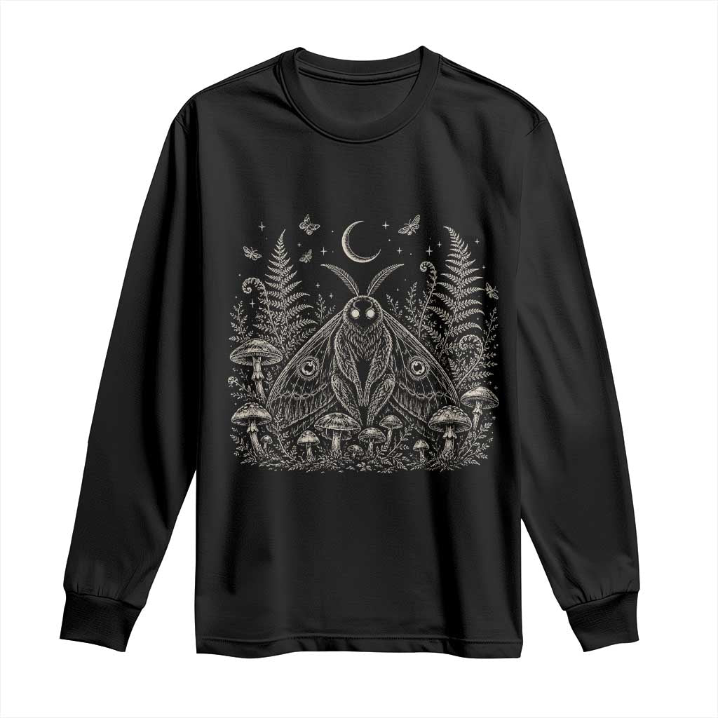 Mothman Long Sleeve Shirt Vintage Cryptid Graphic Gothic Forest Moth Mushroom Folklore Gift