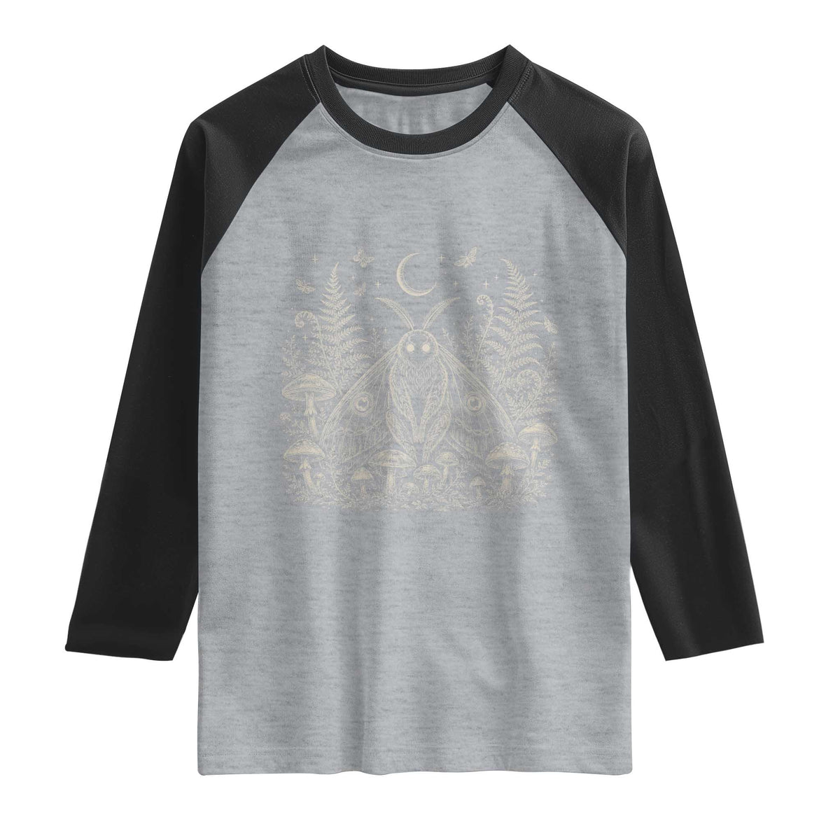 Mothman Raglan Shirt Vintage Cryptid Graphic Gothic Forest Moth Mushroom Folklore Gift