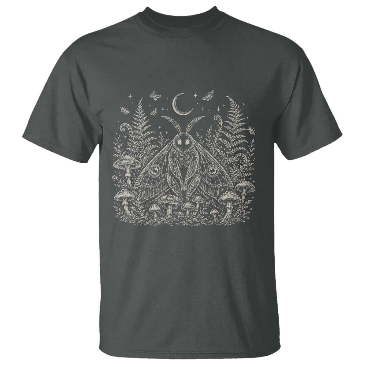 Mothman T Shirt Vintage Cryptid Graphic Gothic Forest Moth Mushroom Folklore Gift
