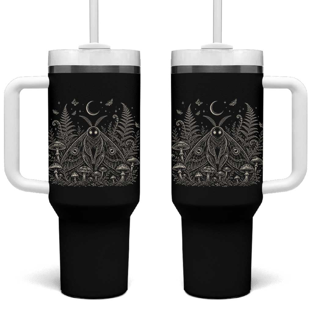 Mothman Tumbler With Handle Vintage Cryptid Graphic Gothic Forest Moth Mushroom Folklore Gift