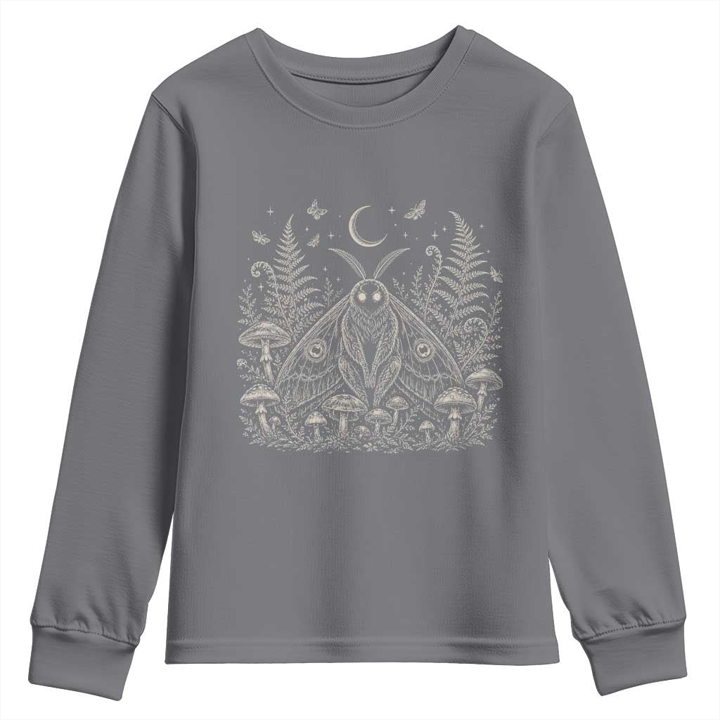 Mothman Youth Sweatshirt Vintage Cryptid Graphic Gothic Forest Moth Mushroom Folklore Gift