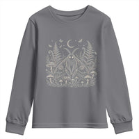 Mothman Youth Sweatshirt Vintage Cryptid Graphic Gothic Forest Moth Mushroom Folklore Gift