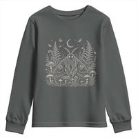 Mothman Youth Sweatshirt Vintage Cryptid Graphic Gothic Forest Moth Mushroom Folklore Gift