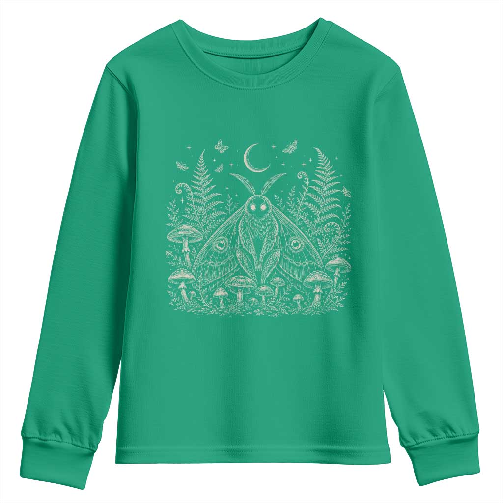 Mothman Youth Sweatshirt Vintage Cryptid Graphic Gothic Forest Moth Mushroom Folklore Gift