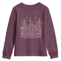 Mothman Youth Sweatshirt Vintage Cryptid Graphic Gothic Forest Moth Mushroom Folklore Gift