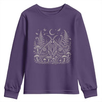 Mothman Youth Sweatshirt Vintage Cryptid Graphic Gothic Forest Moth Mushroom Folklore Gift