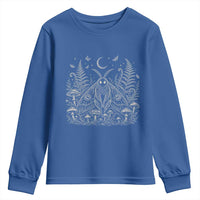 Mothman Youth Sweatshirt Vintage Cryptid Graphic Gothic Forest Moth Mushroom Folklore Gift