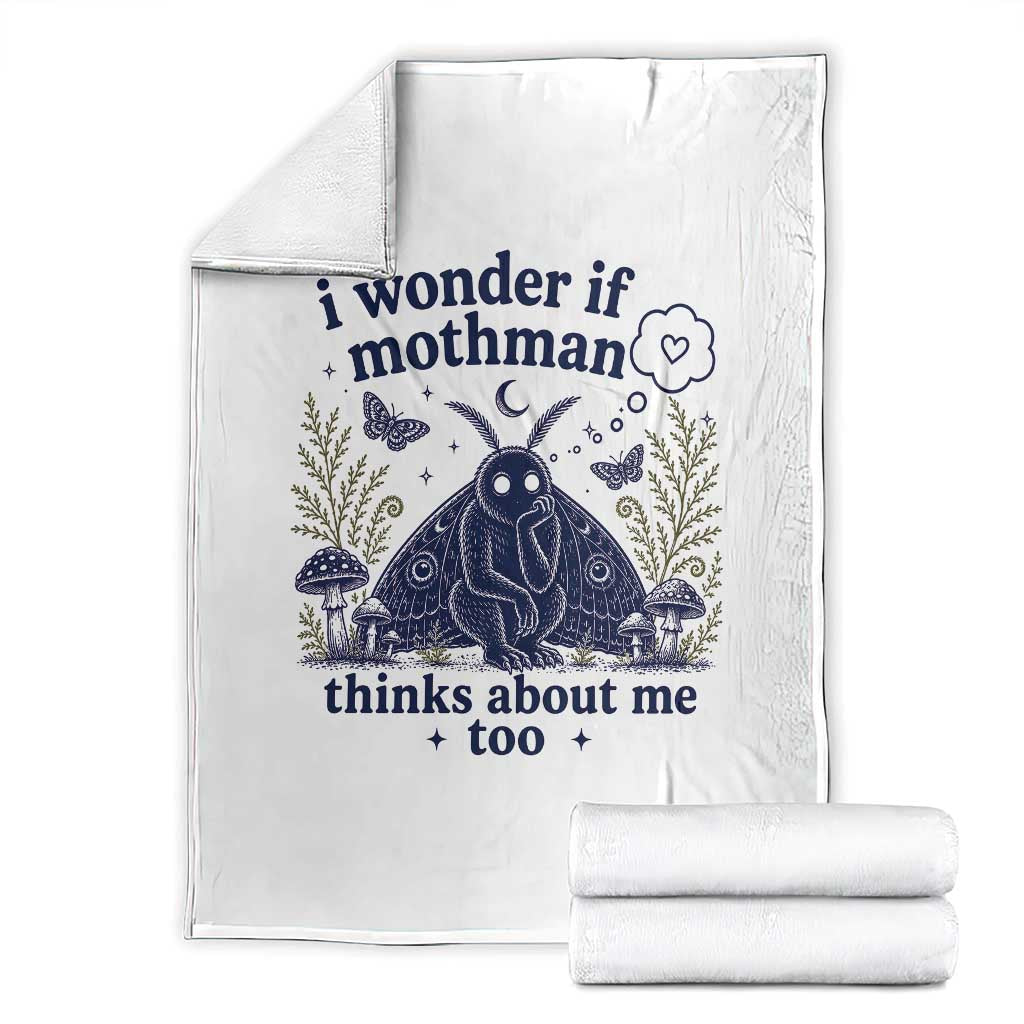 Funny Mothman Throw Blanket I Wonder If Mothman Thinks About Me Too Cryptid Weirdcore