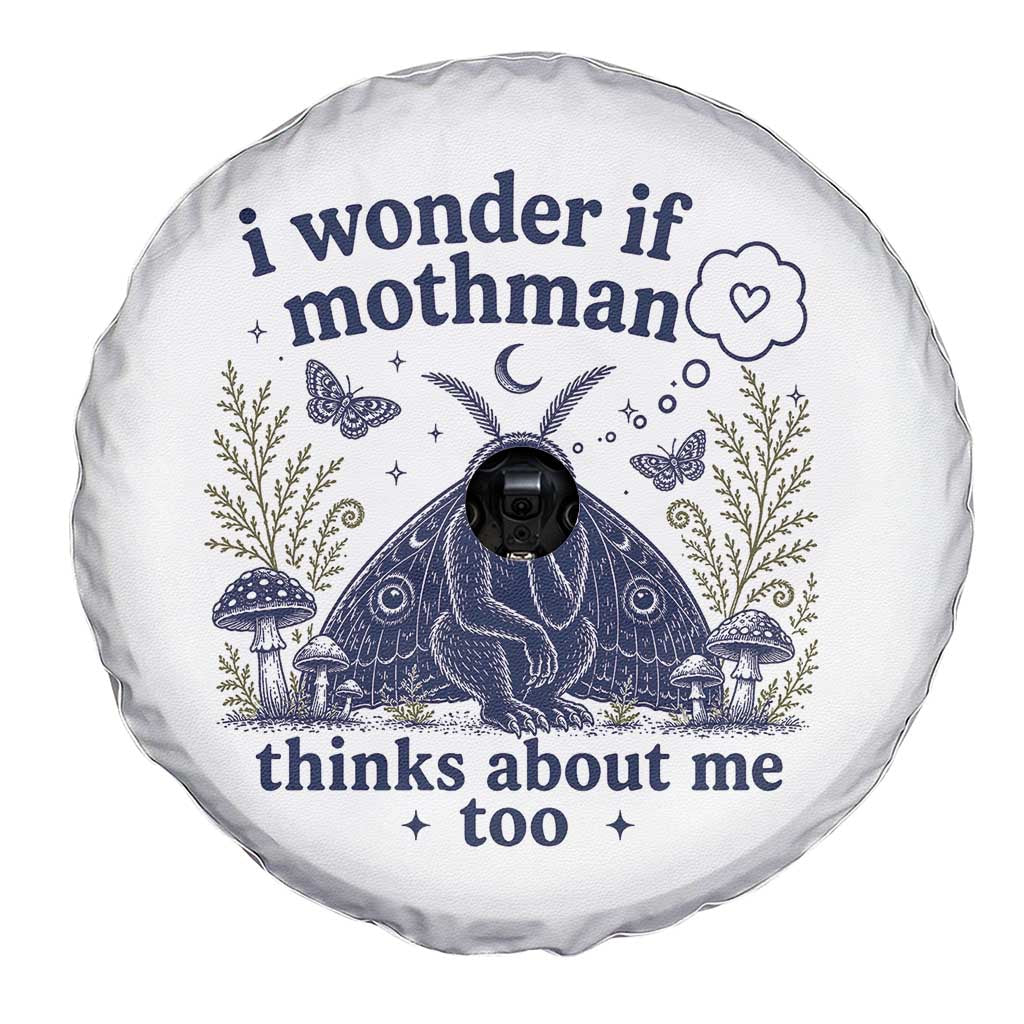 Funny Mothman Spare Tire Cover I Wonder If Mothman Thinks About Me Too Cryptid Weirdcore