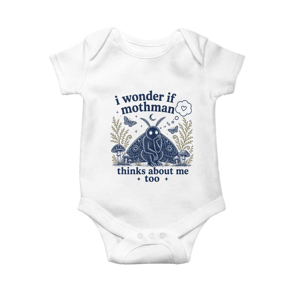 Funny Mothman Baby Onesie I Wonder If Mothman Thinks About Me Too Cryptid Weirdcore