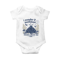 Funny Mothman Baby Onesie I Wonder If Mothman Thinks About Me Too Cryptid Weirdcore