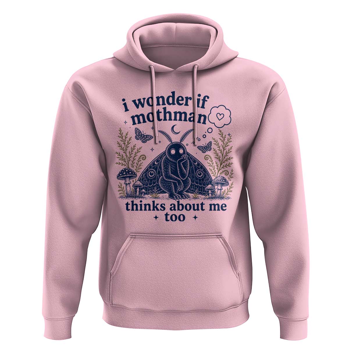 Funny Mothman Hoodie I Wonder If Mothman Thinks About Me Too Cryptid Weirdcore