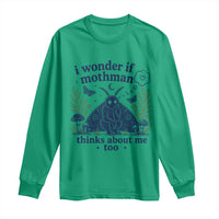 Funny Mothman Long Sleeve Shirt I Wonder If Mothman Thinks About Me Too Cryptid Weirdcore