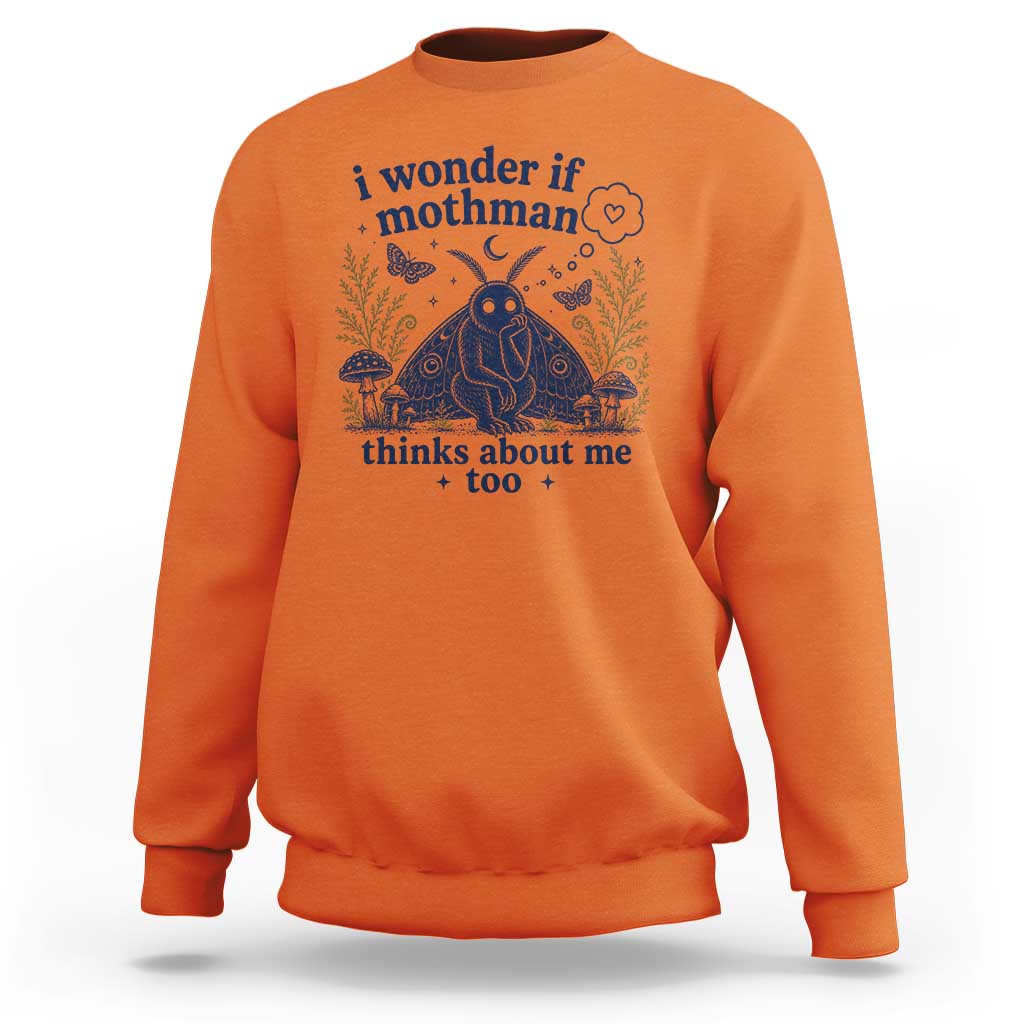 Funny Mothman Sweatshirt I Wonder If Mothman Thinks About Me Too Cryptid Weirdcore