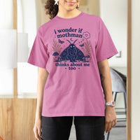 Funny Mothman T Shirt For Women I Wonder If Mothman Thinks About Me Too Cryptid Weirdcore