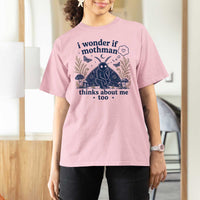 Funny Mothman T Shirt For Women I Wonder If Mothman Thinks About Me Too Cryptid Weirdcore