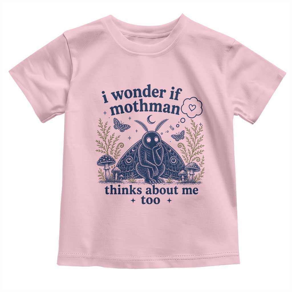 Funny Mothman Toddler T Shirt I Wonder If Mothman Thinks About Me Too Cryptid Weirdcore