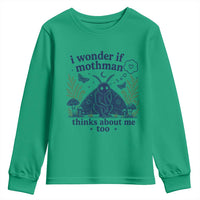 Funny Mothman Youth Sweatshirt I Wonder If Mothman Thinks About Me Too Cryptid Weirdcore