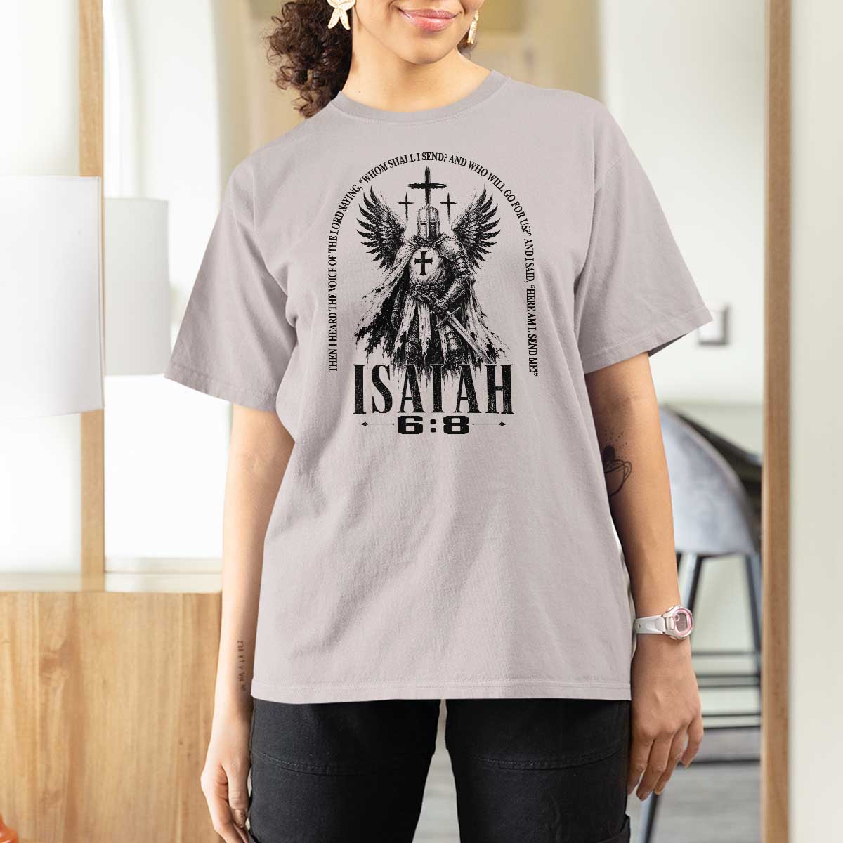 Here Am I Send Me Isaiah 6 8 Catholic Knight Templar Crusader Faith T Shirt For Women