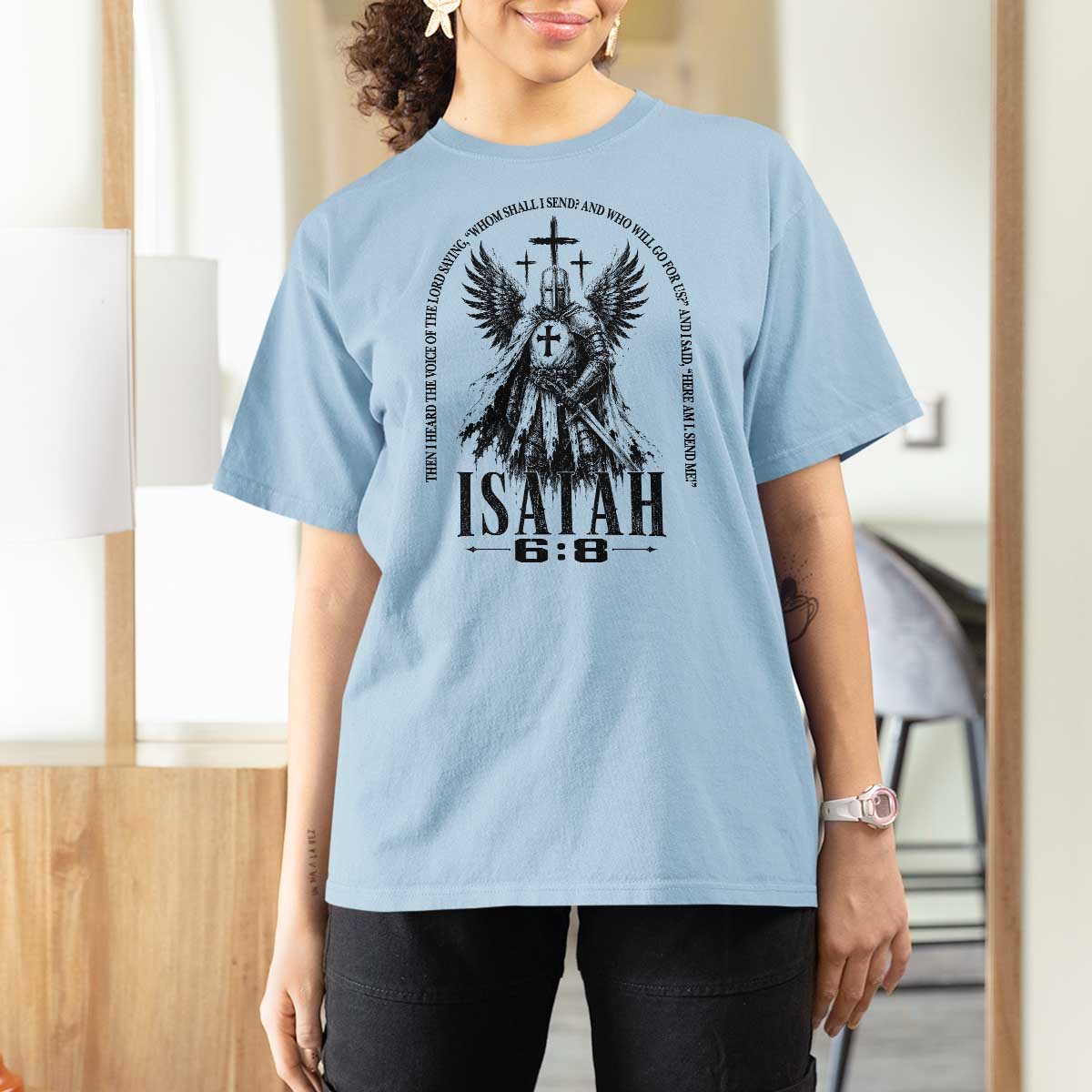 Here Am I Send Me Isaiah 6 8 Catholic Knight Templar Crusader Faith T Shirt For Women
