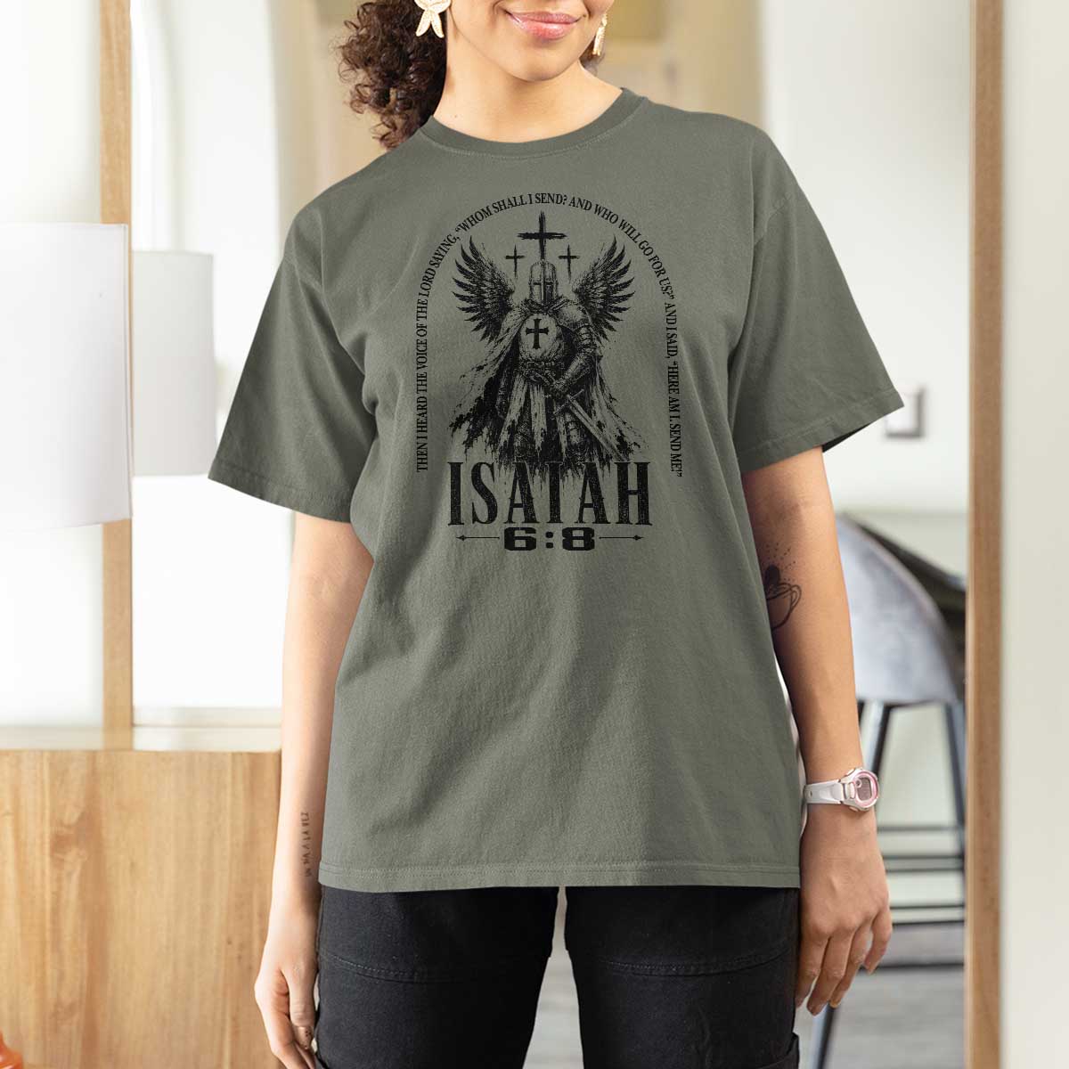 Here Am I Send Me Isaiah 6 8 Catholic Knight Templar Crusader Faith T Shirt For Women