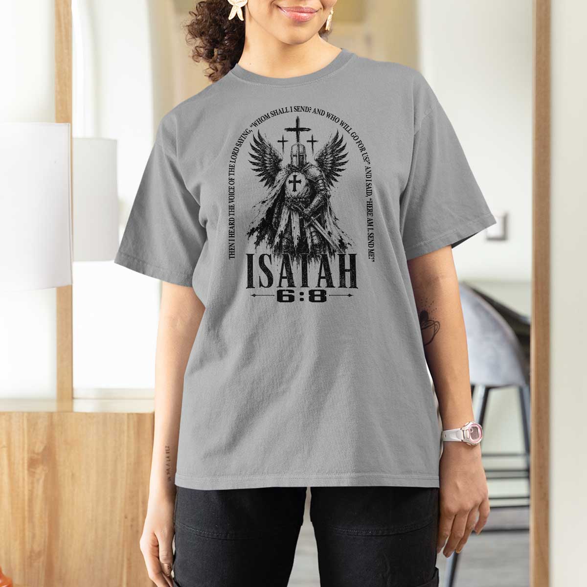 Here Am I Send Me Isaiah 6 8 Catholic Knight Templar Crusader Faith T Shirt For Women