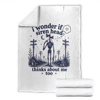 Funny Siren Head Throw Blanket I Wonder If Siren Head Thinks About Me Too Weirdcore Cryptid Lovers